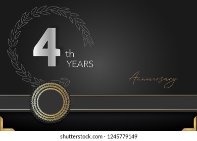 4th anniversary invitation card with golden and silver design on dark background