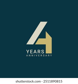 4th, 4th Anniversary Logo, 4 birthday,  Vector Template Design element for a birthday, invitation, wedding, jubilee, and greeting card illustration.