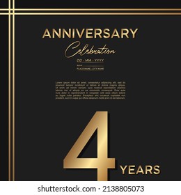 4th anniversary logo. Anniversary celebration logo design with gold color for booklet, flyer, magazine, brochure poster, web, invitation or greeting card. vector illustrations.