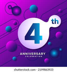 4th Anniversary Logo With Colorful Abstract Background, Template Design For Invitation Card And Poster Your Birthday Celebration. Vector Eps 10