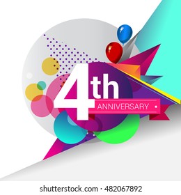 4th Anniversary logo, Colorful geometric background vector design template elements for your birthday celebration.