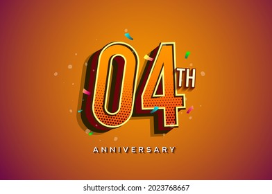 4th Anniversary Logo Design With Colorful Confetti, Birthday Greeting card with Colorful design elements for banner and invitation card of anniversary celebration.