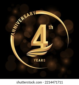 4th Anniversary Logo, Logo design with gold color wings for poster, banner, brochure, magazine, web, booklet, invitation or greeting card. Vector illustration svg