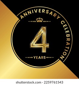 4th Anniversary. logo design with golden numbers and text for birthday celebration event, invitation, wedding, greeting card, banner, poster, flyer, brochure. Logo Vector Template svg