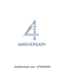 4th anniversary logo design uses three lines which form the numbers.  years anniversary signs . Silver and blue color anniversary