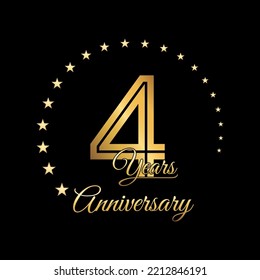 4th anniversary logo with gold color for brochure, poster, banners, magazines, web, booklets, invitations or greeting cards. Vector illustration