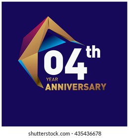 4th anniversary logo with gold shape modern looks. Anniversary signs illustration. Gold anniversary logo design and illustration