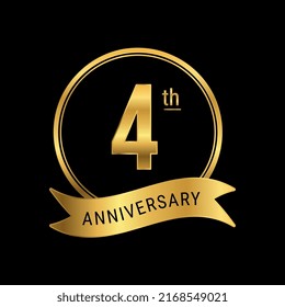 4th anniversary logo golden color for celebration event, wedding, greeting card, invitation, round stamp
