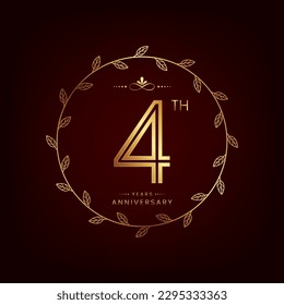 4th anniversary logo with golden number for celebration event, invitation, wedding, greeting card, banner, poster, flyer, book cover. Vector design