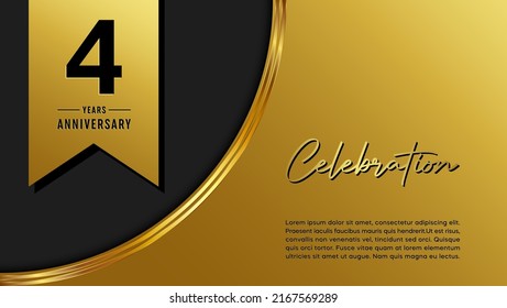 4th anniversary logo with golden ribbon for booklets, leaflets, magazines, brochure posters, banners, web, invitations or greeting cards. Vector illustration.