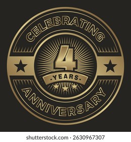 Icono del logotipo del cuarto aniversario. 4 años celebrando el logotipo del emblema del aniversario