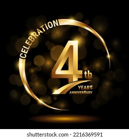 Logo del 4º aniversario, diseño de plantilla para la celebración del aniversario con anillo dorado y texto, ilustración vectorial