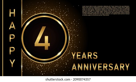 Plantilla de logo del cuarto aniversario Diseño vectorial celebración de cumpleaños, emblema del aniversario de oro con anillo. Diseño de folletos, folletos, revistas, folletos, afiches, web, invitación o tarjeta de saludo.
