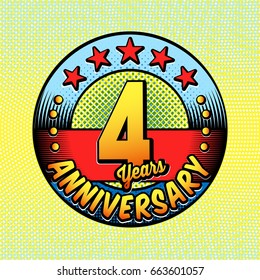 4th anniversary logo. Vector and illustrations. Comics anniversary logo.