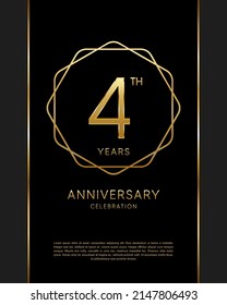4th anniversary logotype. Anniversary celebration template design with golden ring for booklet, leaflet, magazine, brochure poster, banner, web, invitation or greeting card. Vector illustrations.