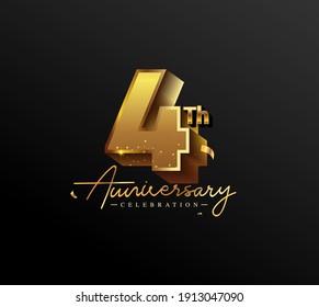 4th Anniversary Logotype with Gold Confetti Isolated on Black Background, Vector Design for Greeting Card and Invitation Card