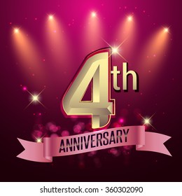 4th Anniversary, Party poster, banner or invitation - background glowing element. Vector Illustration.