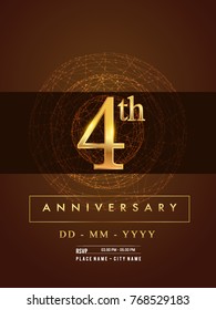 4th anniversary poster design on golden and elegant background, vector design for anniversary celebration, greeting card and invitation card.
