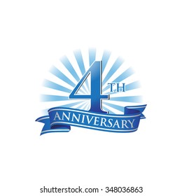 4th anniversary ribbon logo with blue rays of light
