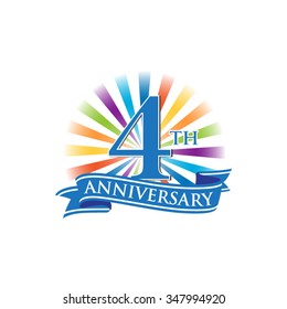 4th anniversary ribbon logo with colorful rays of light