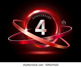 4th anniversary with shiny red ring on black background