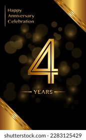 4th Anniversary template design with double line numbers. Golden anniversary template. Vector