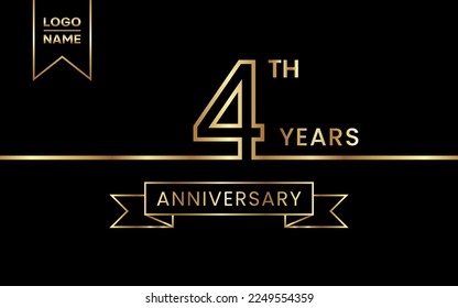 4th Anniversary template design with gold color for celebration event, invitation, banner, poster, flyer, greeting card. Line Art Design, Vector Template