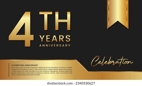 4th anniversary template design in gold color isolated on a black and gold background, vector template svg