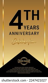 4th Anniversary. Anniversary template design with golden ribbon for birthday celebration event. Vector Template Illustration