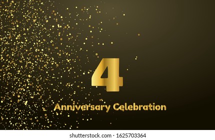 4th Anniversary vector party background with gold glitter and gold font, editable illustration eps 10