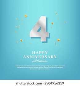 4th anniversary vector template with a golden number and confetti spread on a gradient background svg