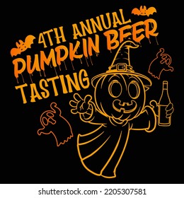 4th Annual Pumpkin Beer Tasting Halloween Day Vector T-shirt Design That Are Perfect For Coffee Mug, Poster, Pillow Cover, Canvas Design.