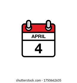 4th of April flat day of the month calendar icon. Date and time schedule concept. Vector illustration design