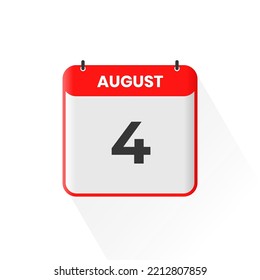Icono del calendario del 4 de agosto. 4 de agosto calendario Fecha Mes Icono Ilustrador vectorial