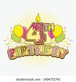 4th Birthday With Donuts Vector