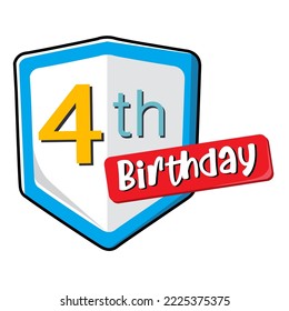 4th birthday on white Secure shield. 
vector illustration isolated on white background. Flat design 
