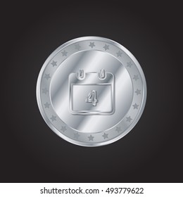 4th Calendar embossed realistic silver / platinum coin precious Icon / Logo Design