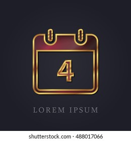 4th Calendar Red Ruby with Golden Frame Precious Jewellery Icon / Logo Design