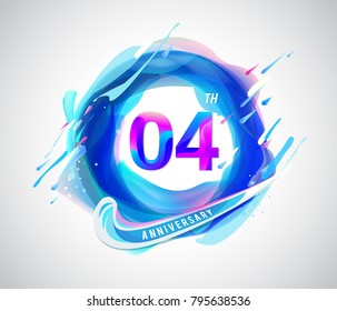 4th colorful anniversary logo. abstract liquid color elements celebration background design