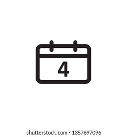 4th Date vector icon on white background. Outline Calendar with number 4. Can use for websites of web design and mobile applications. - Vector