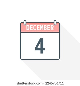 Icono del calendario 4 de diciembre. 4 de diciembre calendario Fecha Mes Icono Ilustrador vectorial