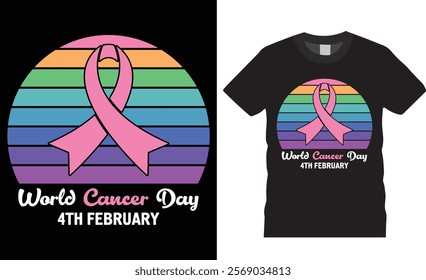 4th February world cancer day vector graphic t-shirt design. World cancer day t-shirts, World cancer day motivational quotes t-shirts design ready for print, poster, banner, card, mug, pod