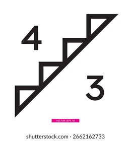 4th floor and 3rd floor stair display icon. Black line with white background
