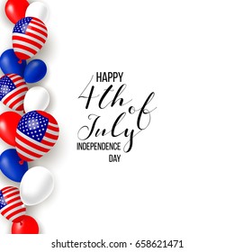 4th fourth of July, United Stated (USA) independence day greeting, typographic design. United states of America. Fourth of July. Banner, border with stars, balloons, fireworks,confetti, ribbon. 