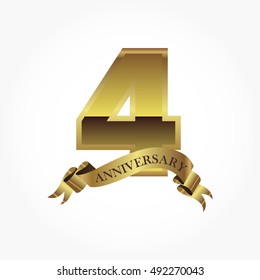 4th golden anniversary logo vector with gold ribbon below