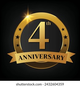 4th golden anniversary logo,with Laurel Wreath and gold ribbon Vector Illustration