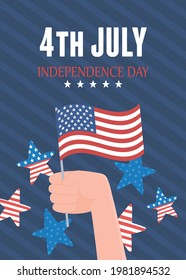 4th independence american flag in hand
