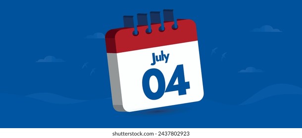 4th July. July 04 on white calendar with dark blue background. 4th July calendar icon for USA independence day. Isolated Calendar icon. Isolated Months date template.