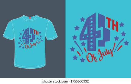 4th Of July 3D Typography Vector T-Shirt Design Template. Graphics For USA Independence Day Celebration. Blue Red Americal Flag Color Art To Print On Greeting Cards, Posters, Banner, Pillow, Mug, Bag.