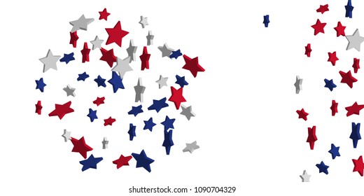 4th of July. Abstract background of falling red, blue, white stars in the colors of the United States, the patriotic stars of America confetti. USA banner background. Vector illustration